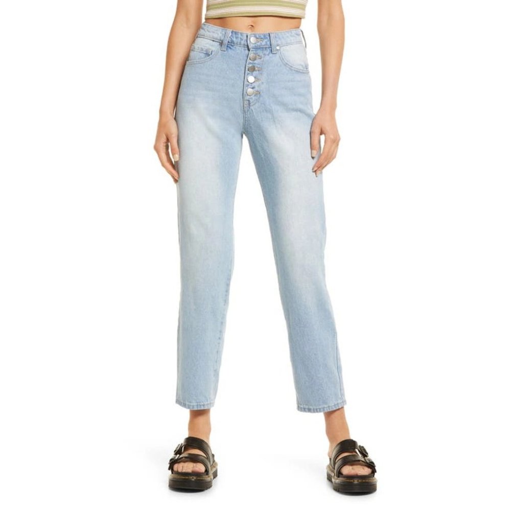 New BP. High Waist Button Fly Mom Jeans Light Blue Vintage‎ Wash Women's 25 x 29